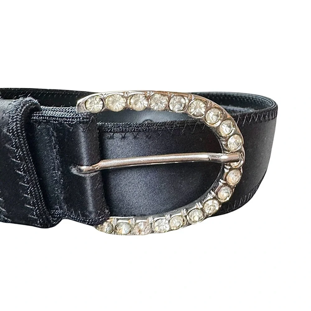 4/$24 Black Satin with Silver Embellished‎ Rhinestone Buckle Belt